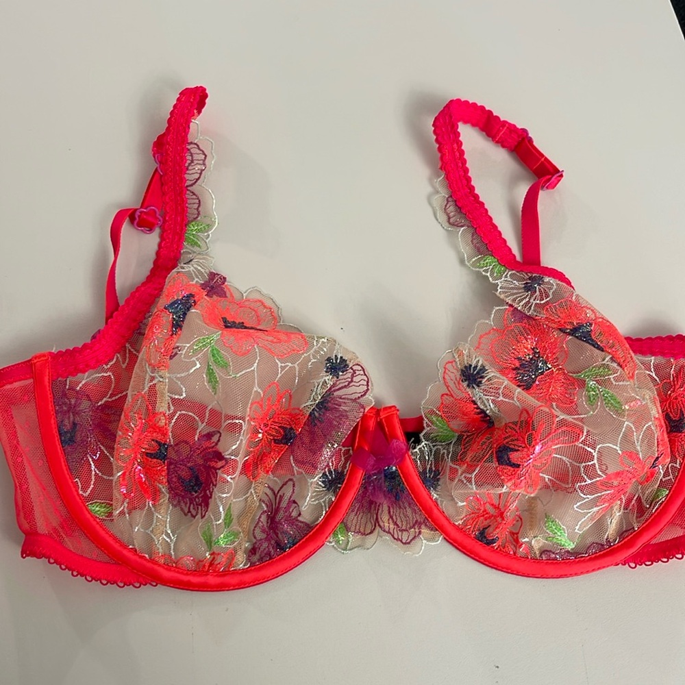 For Love and Lemons Fluorescent Pink Floral Bra